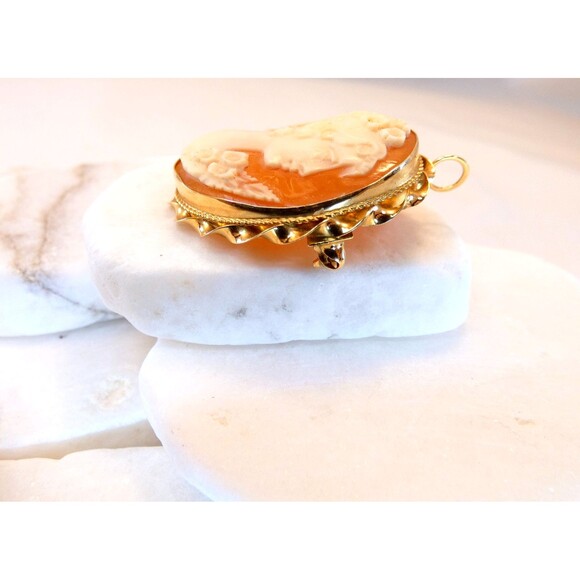 Vintage 14K Yellow Gold Cameo Pendant/Pin Hand Carved Mint Condition 6.2g - Picture 5 of 9